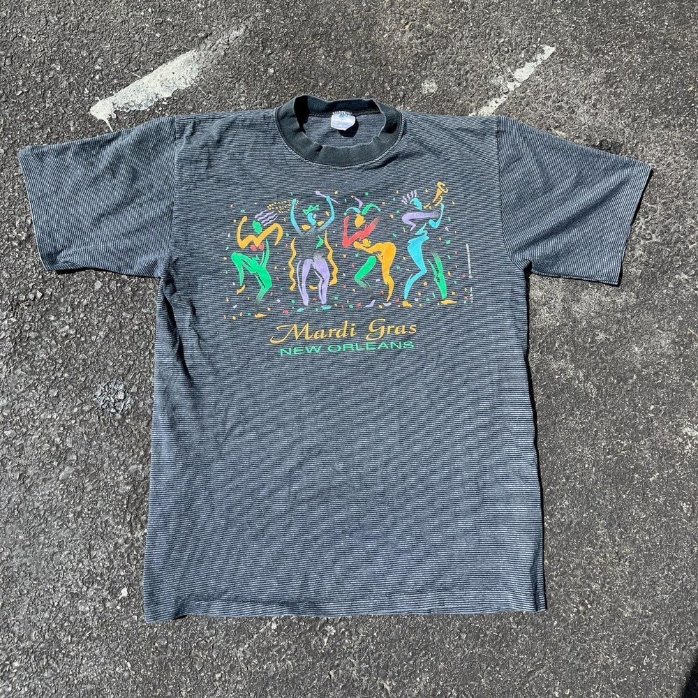 Vintage 1980s Mardi Gras Black Graphic Single Stitch T-Shirt Men Size L